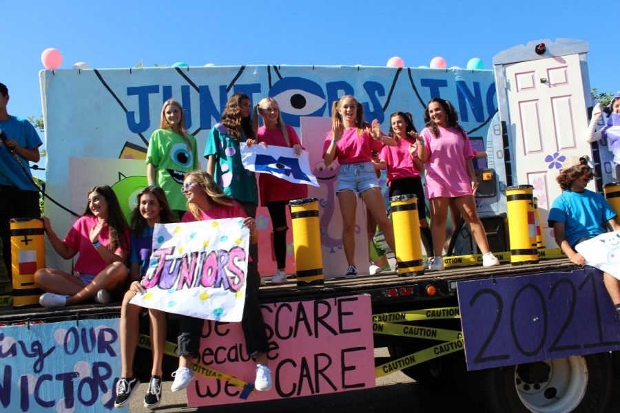 Juniors' float featuring the movie Monsters Inc.